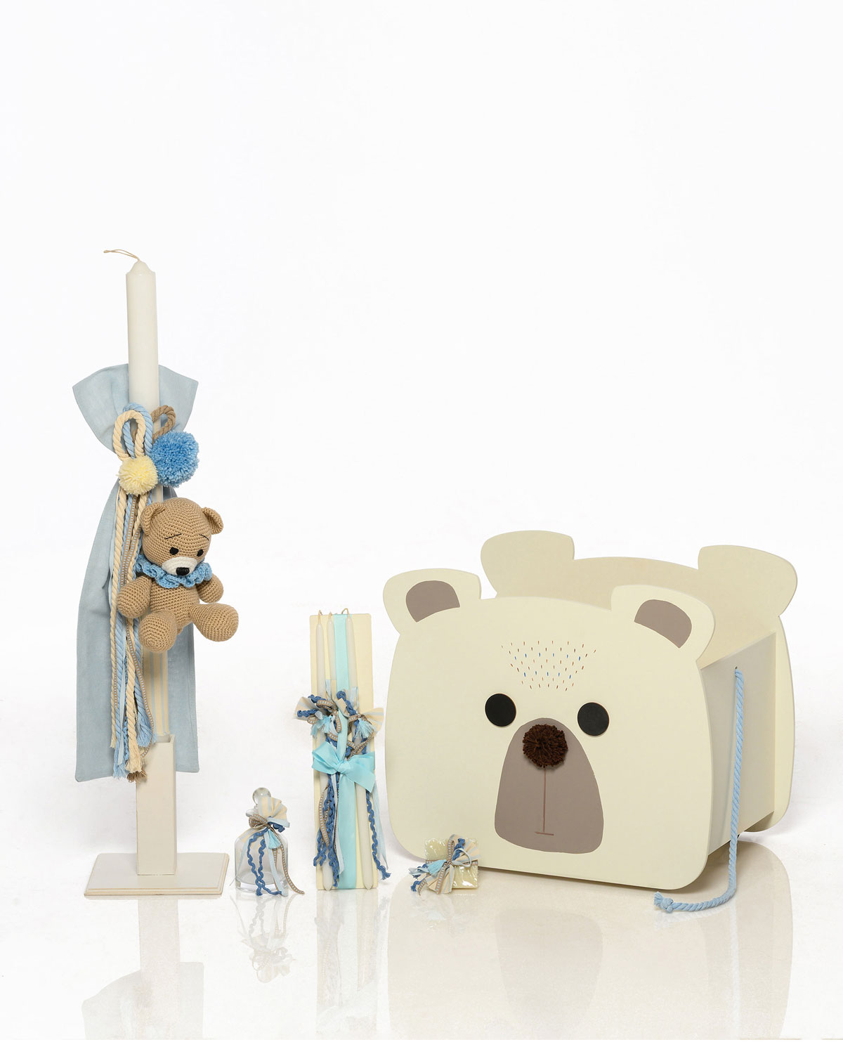 Σετ Βάπτισης Αρκούδος Πλεκτός 7Τμχ