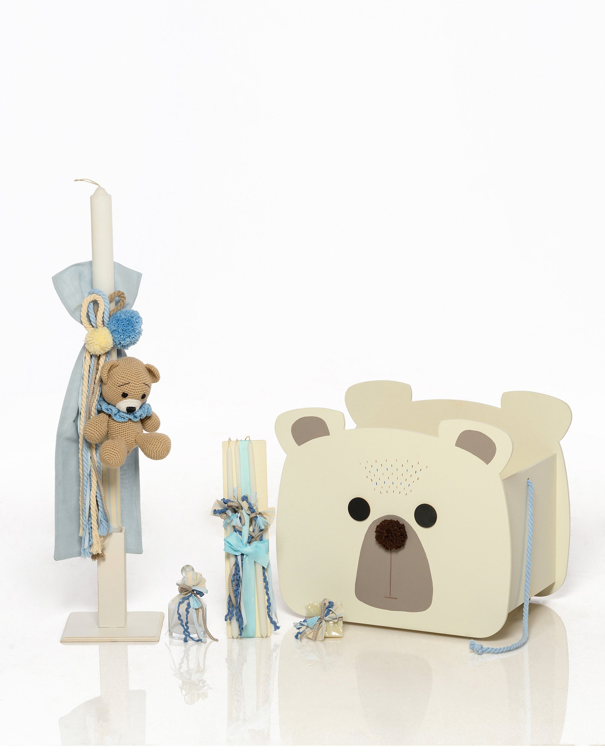 Σετ Βάπτισης Αρκούδος Πλεκτός 7Τμχ